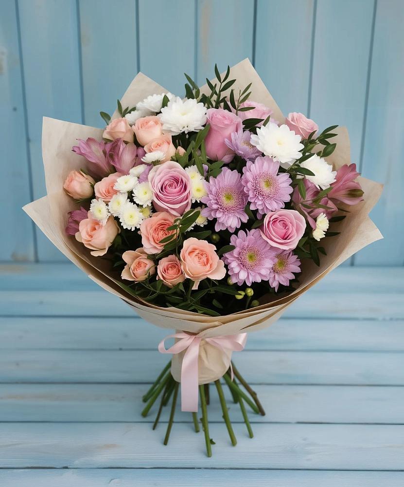 Букет цветов из: Хризантемы, Розы и Альстромерии в Тимашевске