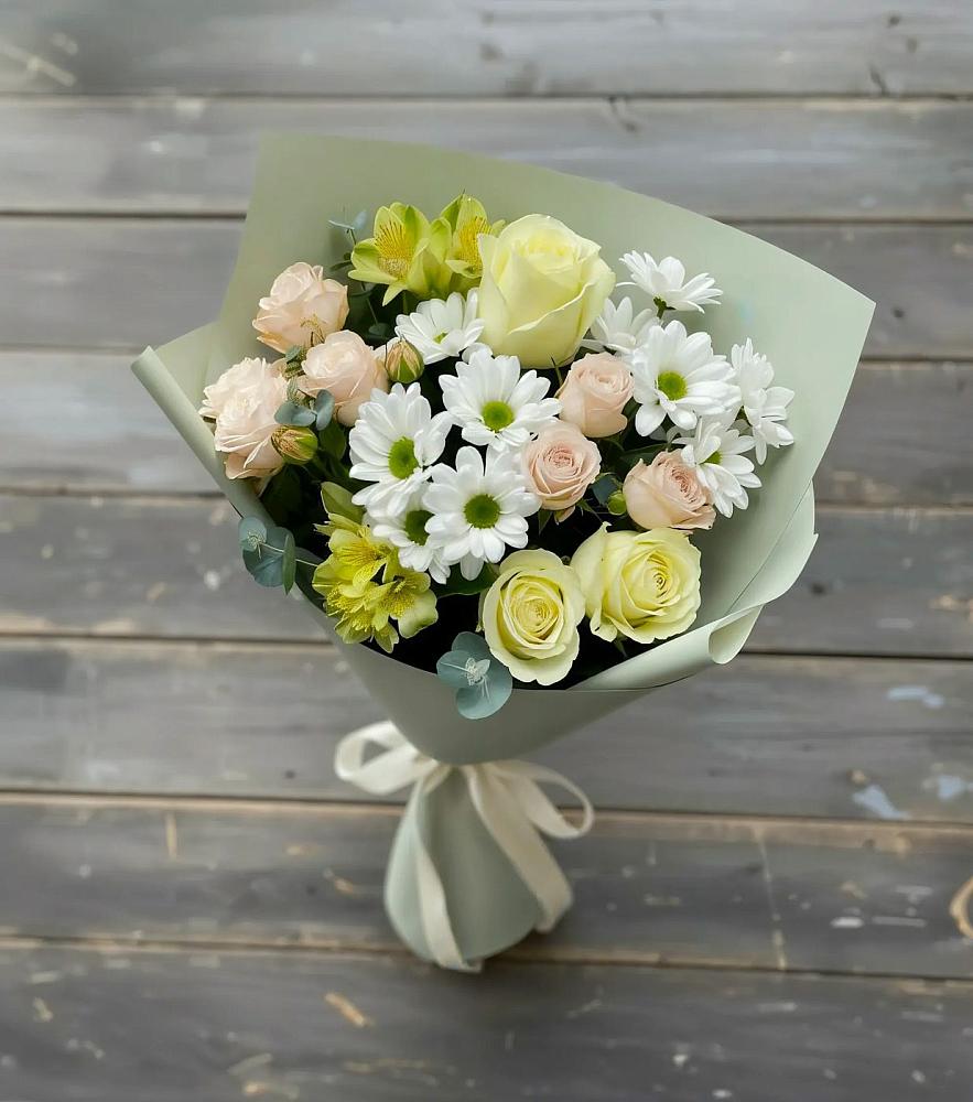 Букет цветов из: Альстромерии, Розы и Хризантемы в Тимашевске