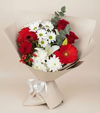 Букет цветов из:  Розы, Хризантемы, Герберы и Лилии в Тимашевске