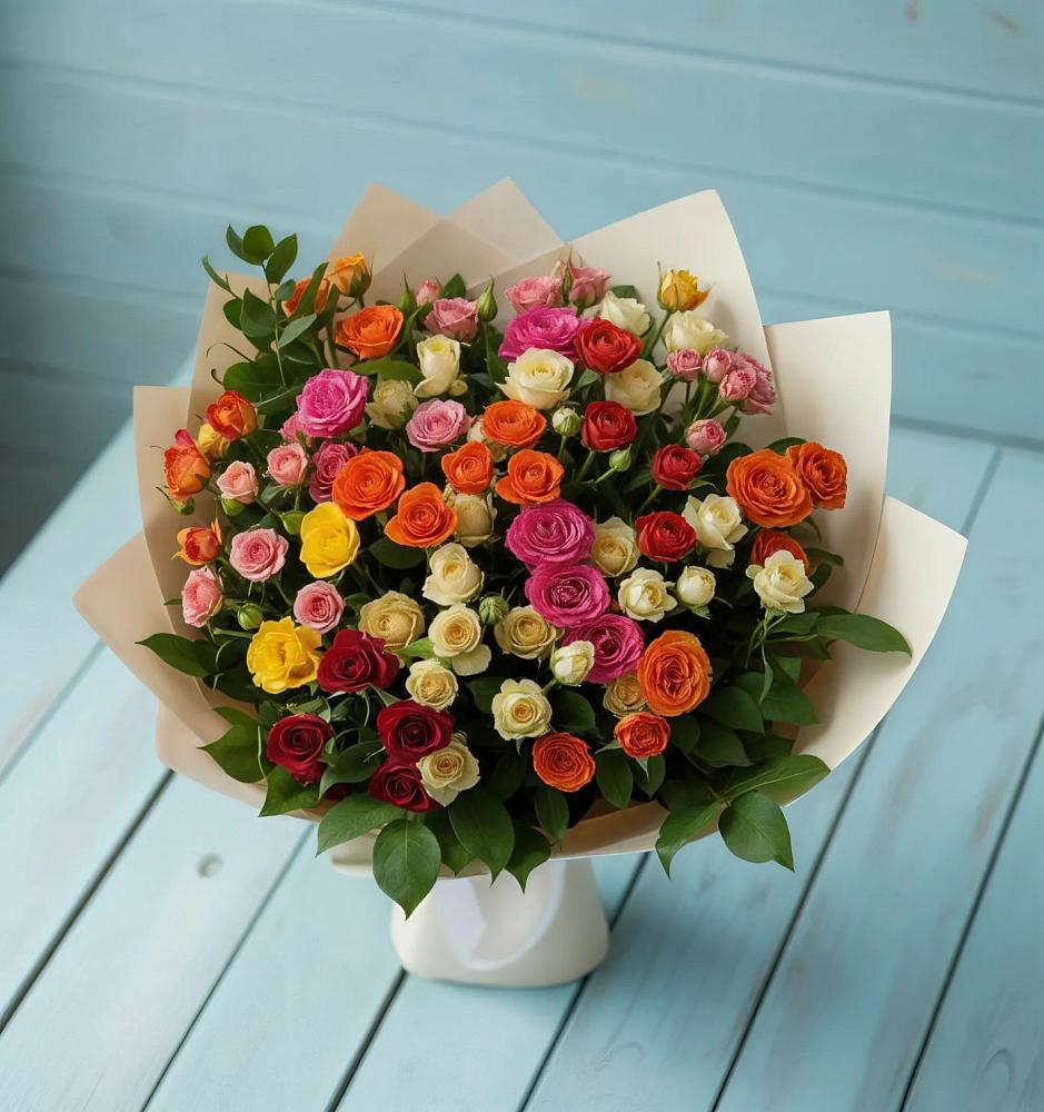 Букет Микс из разноцветных кустовых роз в Тимашевске